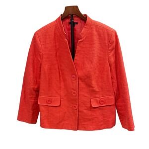 Semantiks Coral Orange Textured Tweed Mandarin Collar Blazer Jacket Womens 14W